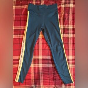 Nike Women's Teal Leggings with Lime/White Side Stripe